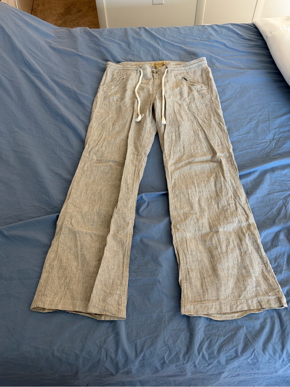 Democracy Cotton Linen wide leg low rise stripe pants